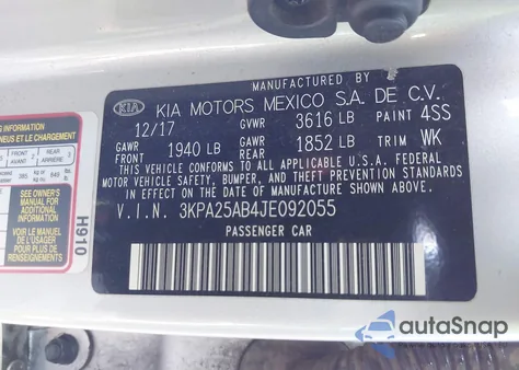 2018 Kia Rio Lx z USA, uszkodzony, nr VIN 3KPA25AB4JE092055